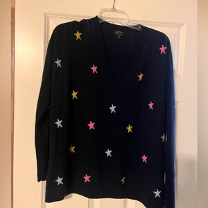 JCrew V-Neck Every Day Cashmere Sweater with Stars
